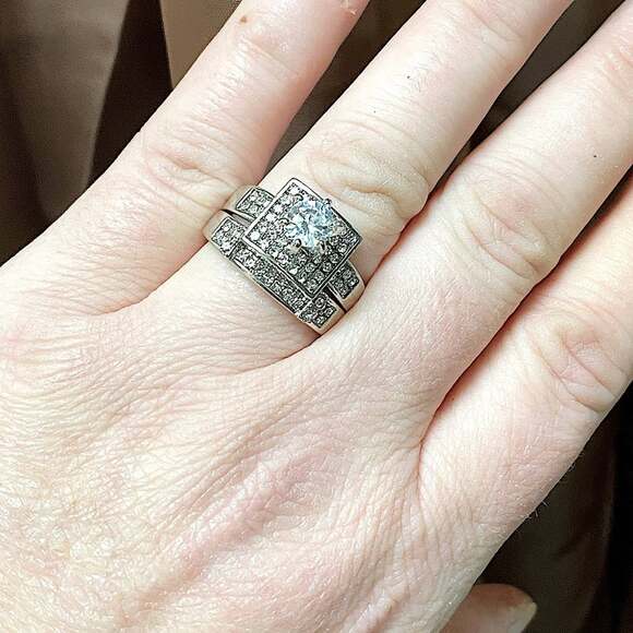 White Gold Filled Diamond Engagement Ring - Picture 5 of 7